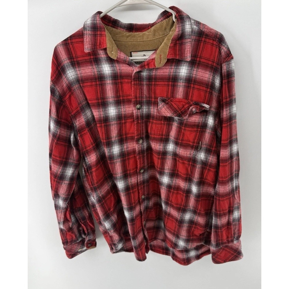 Legendary Whitetails Shirt Mens Large Red Cobalt Plaid Buck Camp Flannel Cotton